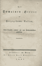 (J.G.Herber), Das Rechtsverhältnis der Domainen im Hrztm. Nassau. Frankfurt 1831
